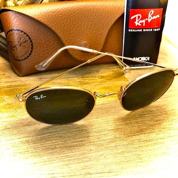 NWT RAY-BAN Round Gold Metal Sunglasses RB3447 Green Lens Case & Cert Unisex - Picture 5 of 6